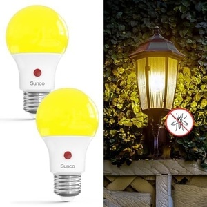 image:imageSunco 6 Pack Yellow Light Bulbs Outdoor A19 LED Bug Lights for Outside Dusk to Dawn 480 LM 9W 2000K Amber Glow Auto OnOff Photocell Sensor E26 Base for Porch Patio Deck Backyard ULYellow 2k