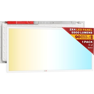 image:imageSunco 2x4 LED Flat Panel Light Drop Ceiling Office Fixture with Emergency Battery Backup 90 Minute Duration 6400 LM Selectable Features 304050W 400050006000K Dimmable 010V ETL