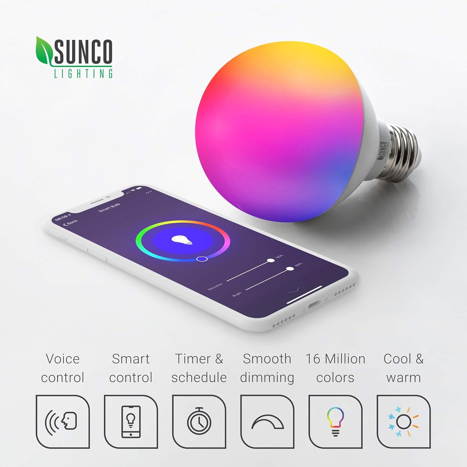 image:imageSunco Smart Globe Bulbs G25 LED Alexa Compatible LED Decorative Round Vanity Bulbs 5W Color Changing RGBCW Dimmable WiFi Vanity Smart Bulbs for Amazon Alexa Google Assistant 2 Pack