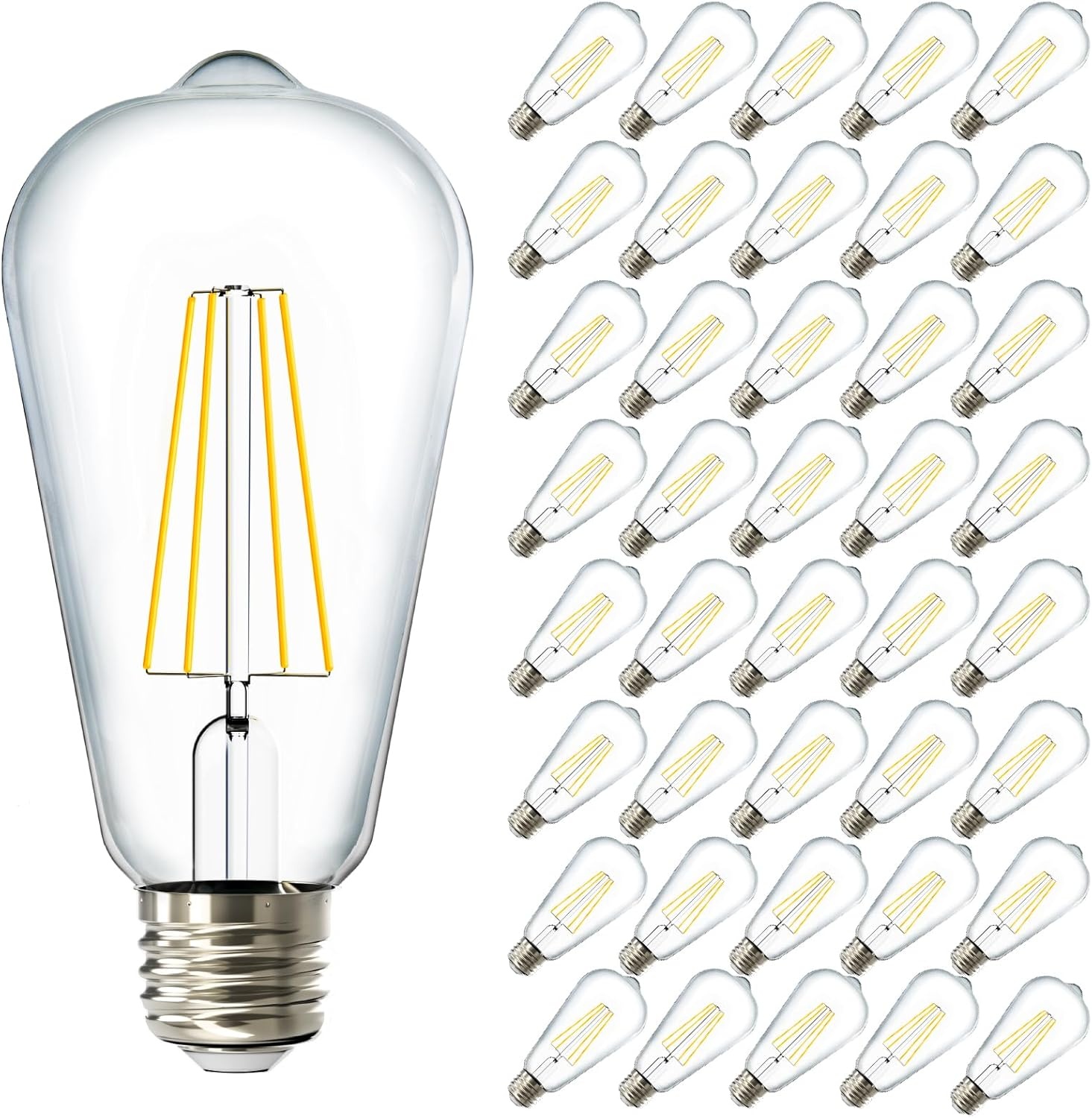 image:image24 Pack Edison Bulbs LED ST64 Clear Vintage Filament Waterproof Bulb 800 LM 8W 60W Equivalent ST19 3000K Warm White E26 Medium Base Decorative Dimmable ULWhite 4k