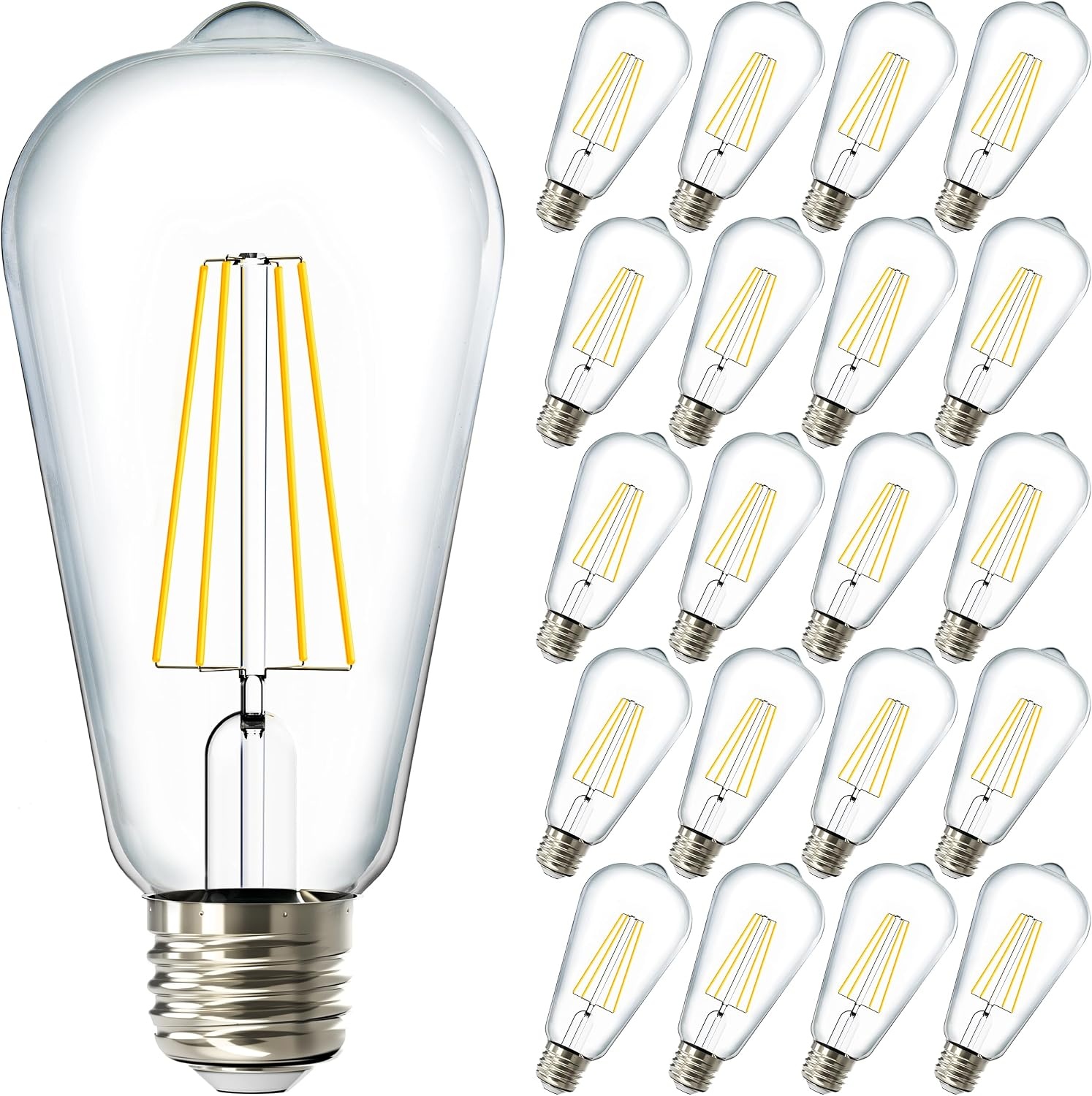 image:image24 Pack Edison Bulbs LED ST64 Clear Vintage Filament Waterproof Bulb 800 LM 8W 60W Equivalent ST19 3000K Warm White E26 Medium Base Decorative Dimmable ULWhite 4k