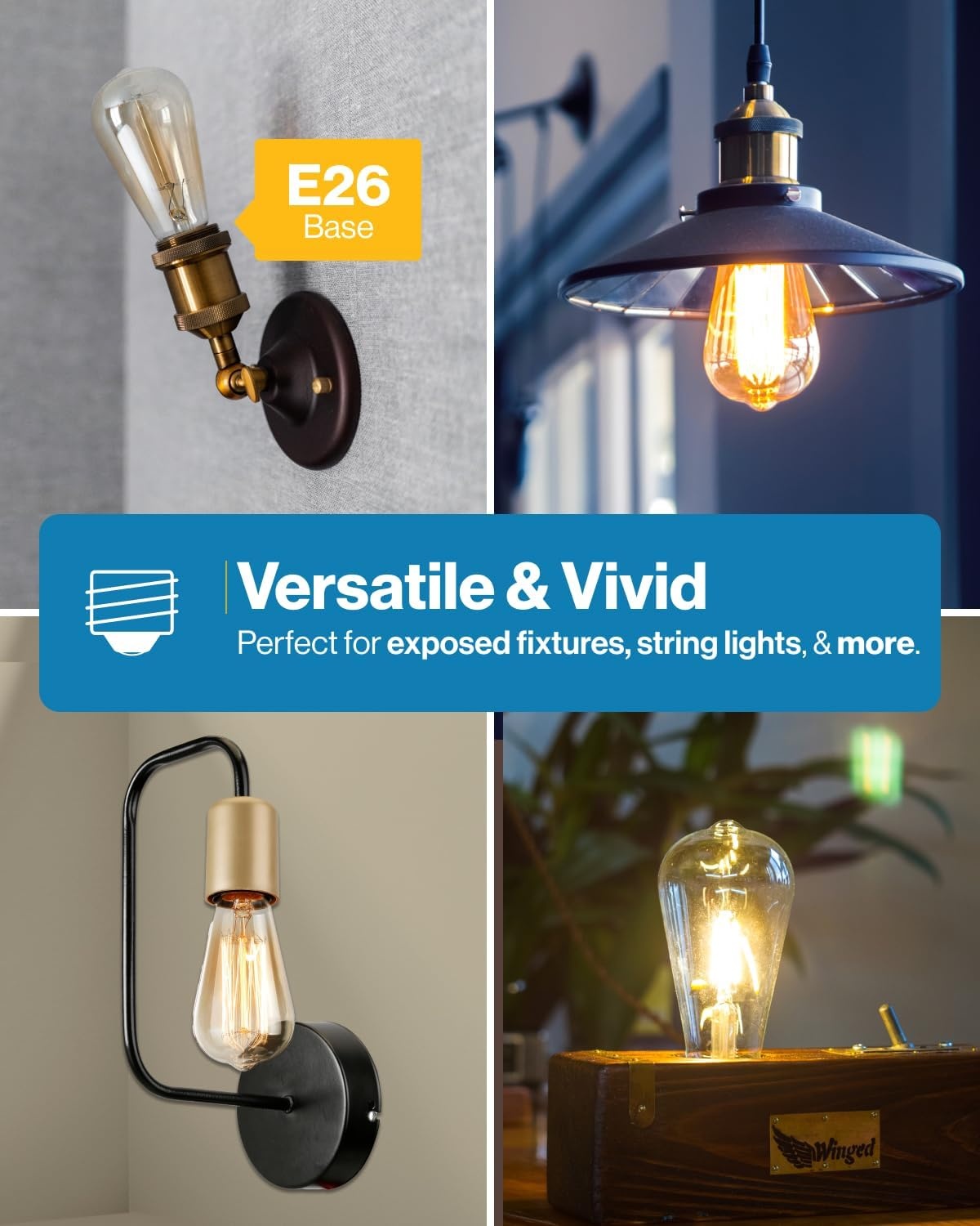 image:image24 Pack Edison Bulbs LED ST64 Clear Vintage Filament Waterproof Bulb 800 LM 8W 60W Equivalent ST19 3000K Warm White E26 Medium Base Decorative Dimmable ULWhite 3k