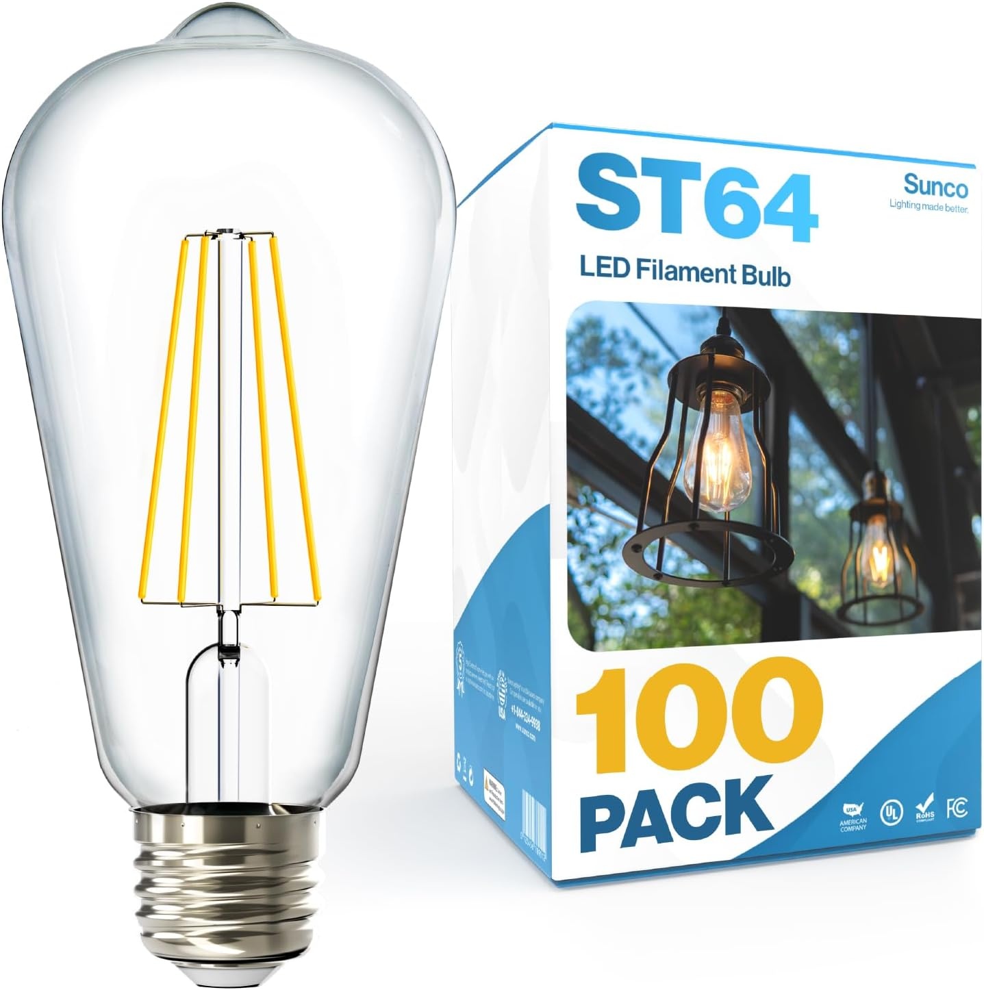 image:image24 Pack Edison Bulbs LED ST64 Clear Vintage Filament Waterproof Bulb 800 LM 8W 60W Equivalent ST19 3000K Warm White E26 Medium Base Decorative Dimmable ULWhite 4k