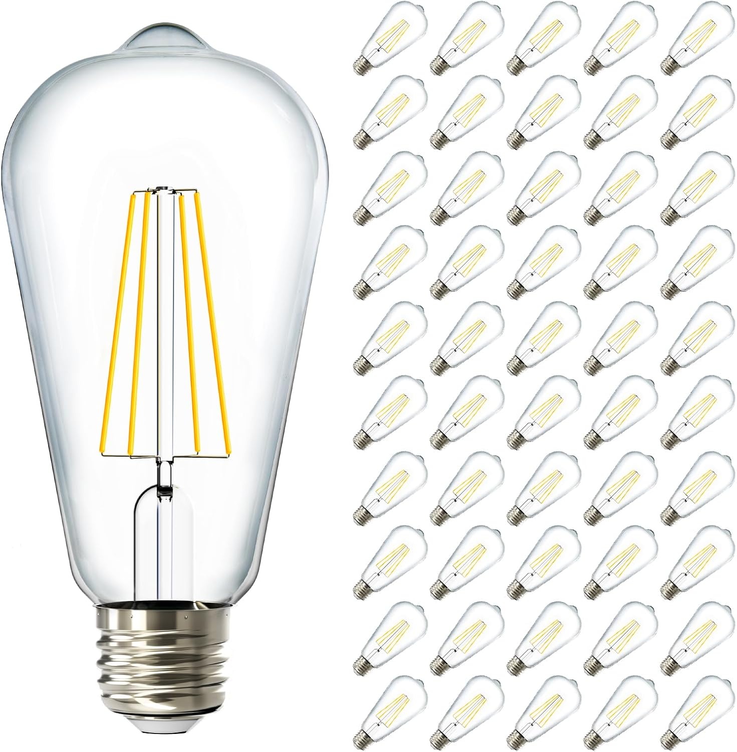 image:image24 Pack Edison Bulbs LED ST64 Clear Vintage Filament Waterproof Bulb 800 LM 8W 60W Equivalent ST19 3000K Warm White E26 Medium Base Decorative Dimmable ULWhite 3k