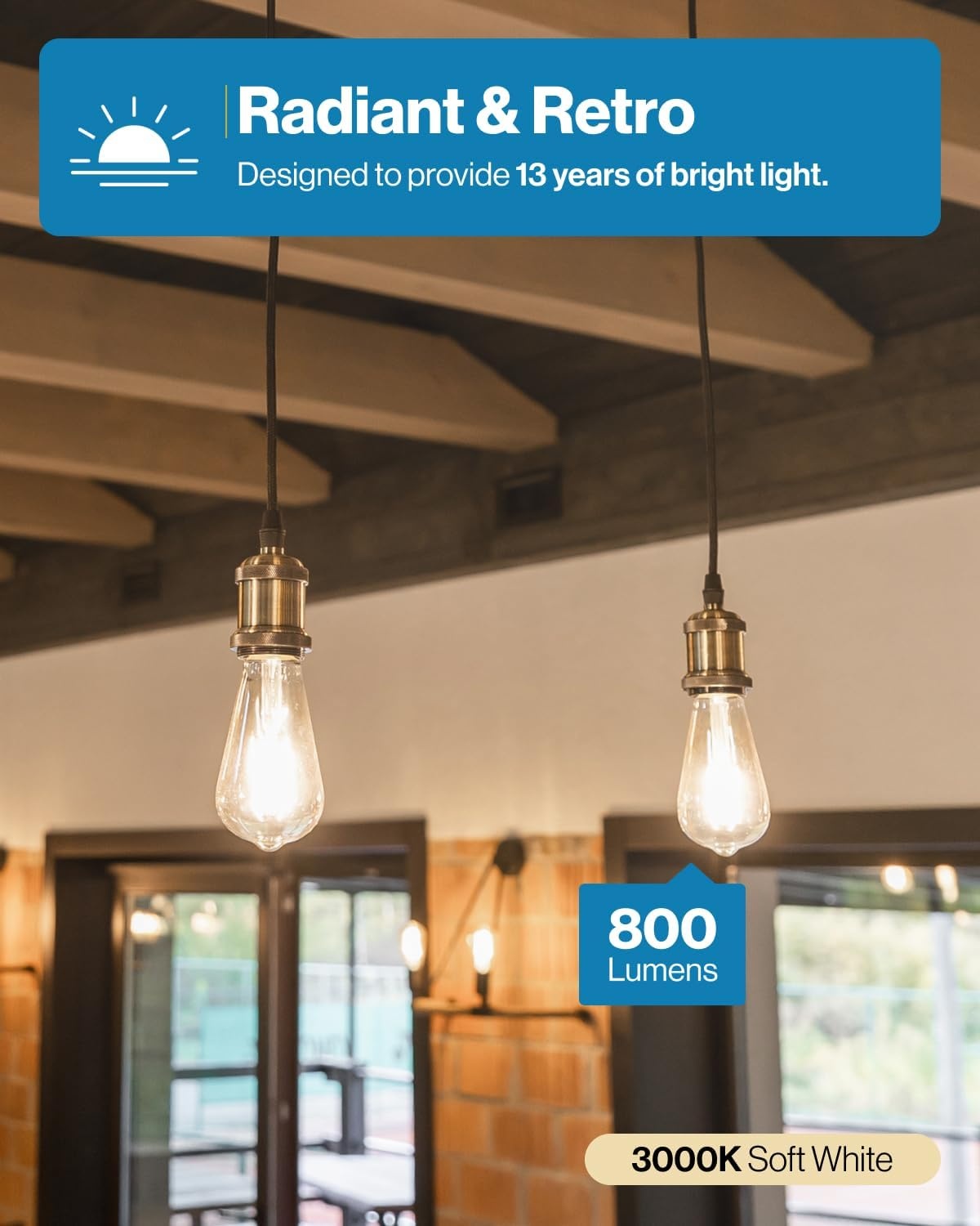 image:image24 Pack Edison Bulbs LED ST64 Clear Vintage Filament Waterproof Bulb 800 LM 8W 60W Equivalent ST19 3000K Warm White E26 Medium Base Decorative Dimmable ULWhite 3k