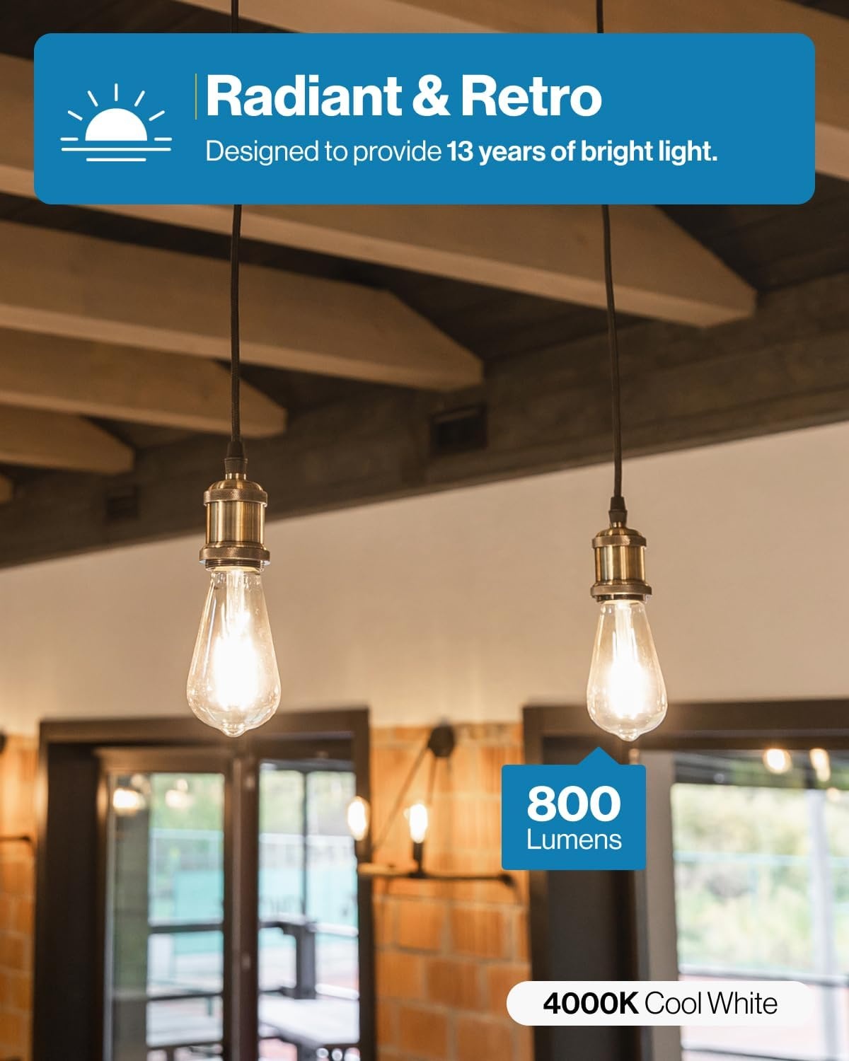 image:image24 Pack Edison Bulbs LED ST64 Clear Vintage Filament Waterproof Bulb 800 LM 8W 60W Equivalent ST19 3000K Warm White E26 Medium Base Decorative Dimmable ULWhite 4k