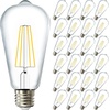image:image24 Pack Edison Bulbs LED ST64 Clear Vintage Filament Waterproof Bulb 800 LM 8W 60W Equivalent ST19 3000K Warm White E26 Medium Base Decorative Dimmable ULWhite 5k