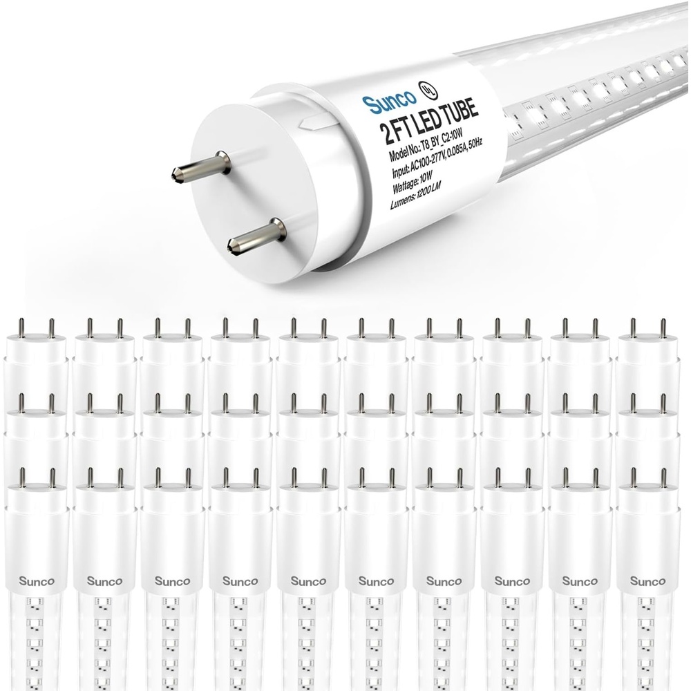 image:imageSunco 50 Pack 2ft LED T8 Frosted Glass Tube for Replacement Fluorescent Commercial Work Office Hallway Warehouse Type B 10W 1200 Lumens 5000K Daylight NonDimmable 100277V 50000 Hour Lifetime30 Count Pack of 1