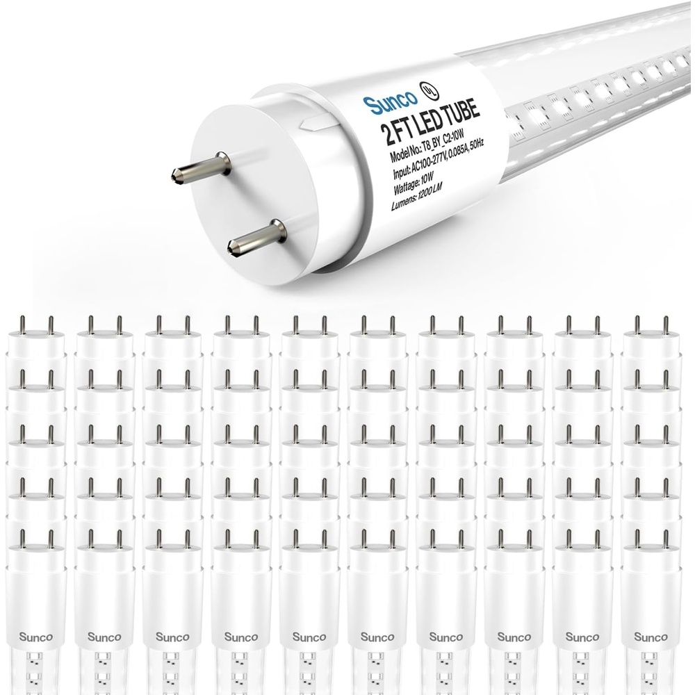 image:imageSunco 50 Pack 2ft LED T8 Frosted Glass Tube for Replacement Fluorescent Commercial Work Office Hallway Warehouse Type B 10W 1200 Lumens 5000K Daylight NonDimmable 100277V 50000 Hour Lifetime50 Count Pack of 1