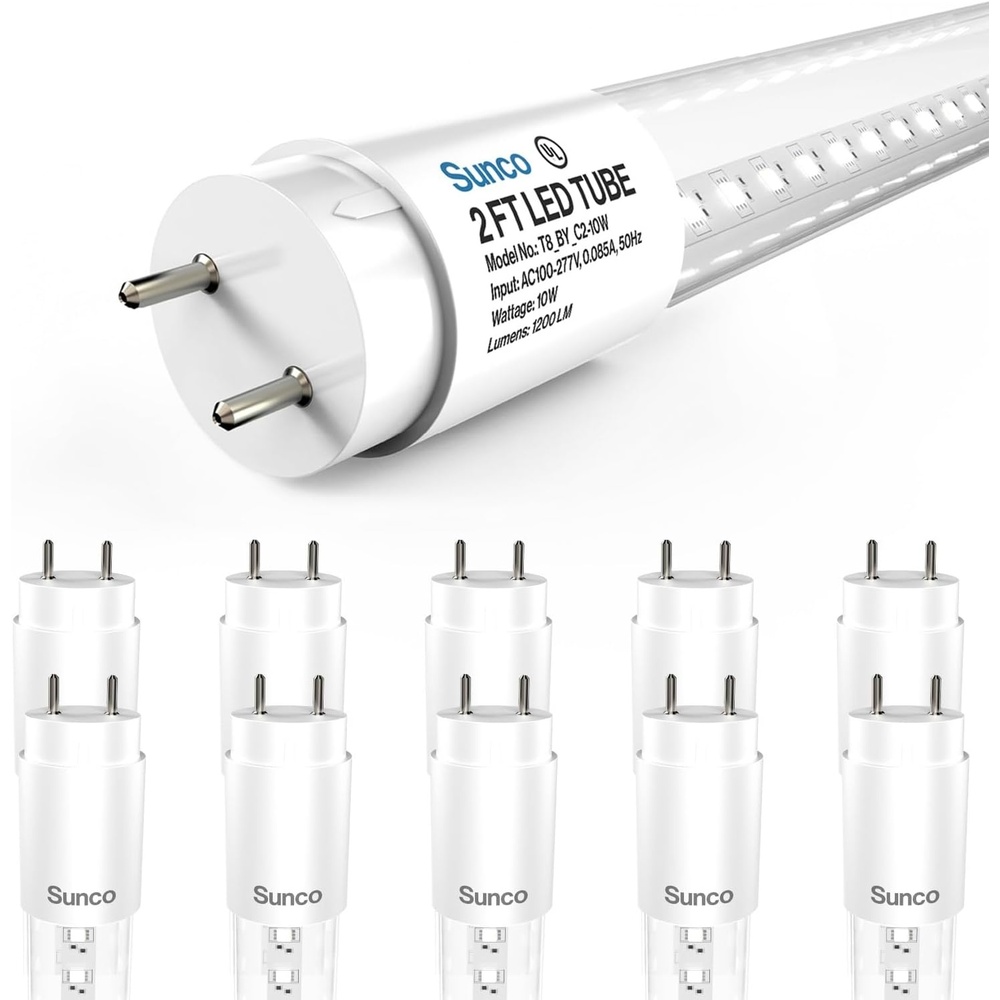 image:imageSunco 50 Pack 2ft LED T8 Frosted Glass Tube for Replacement Fluorescent Commercial Work Office Hallway Warehouse Type B 10W 1200 Lumens 5000K Daylight NonDimmable 100277V 50000 Hour Lifetime10 Count Pack of 1